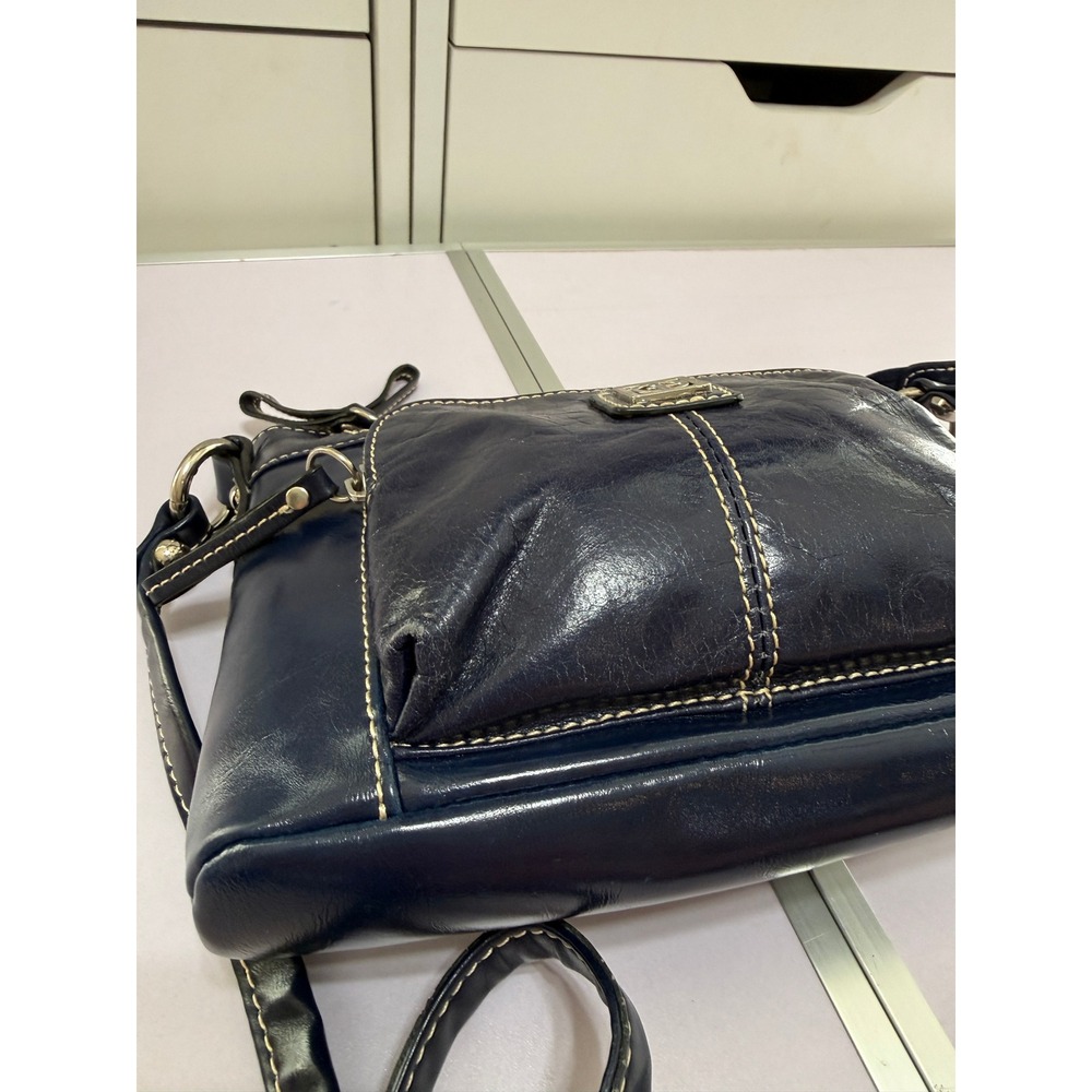 Giani Bernini Navy Blue Genuine Leather Crossbody Bag 9x6 Multi Pocket Purse - Picture 4 of 14